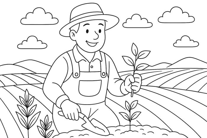 tranh tô màu nông dân trồng cây