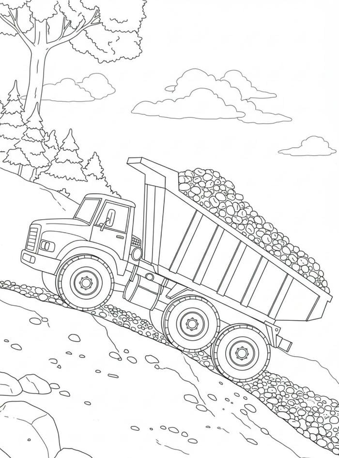 tranh tô màu ô tô chở vật liệu