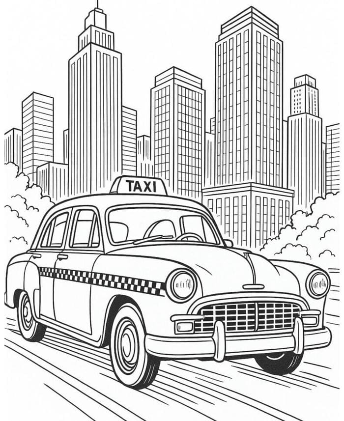 tranh tô màu ô tô taxi