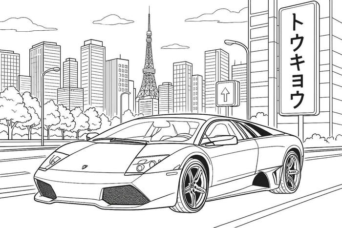 tranh tô màu ô tô trong thành phố