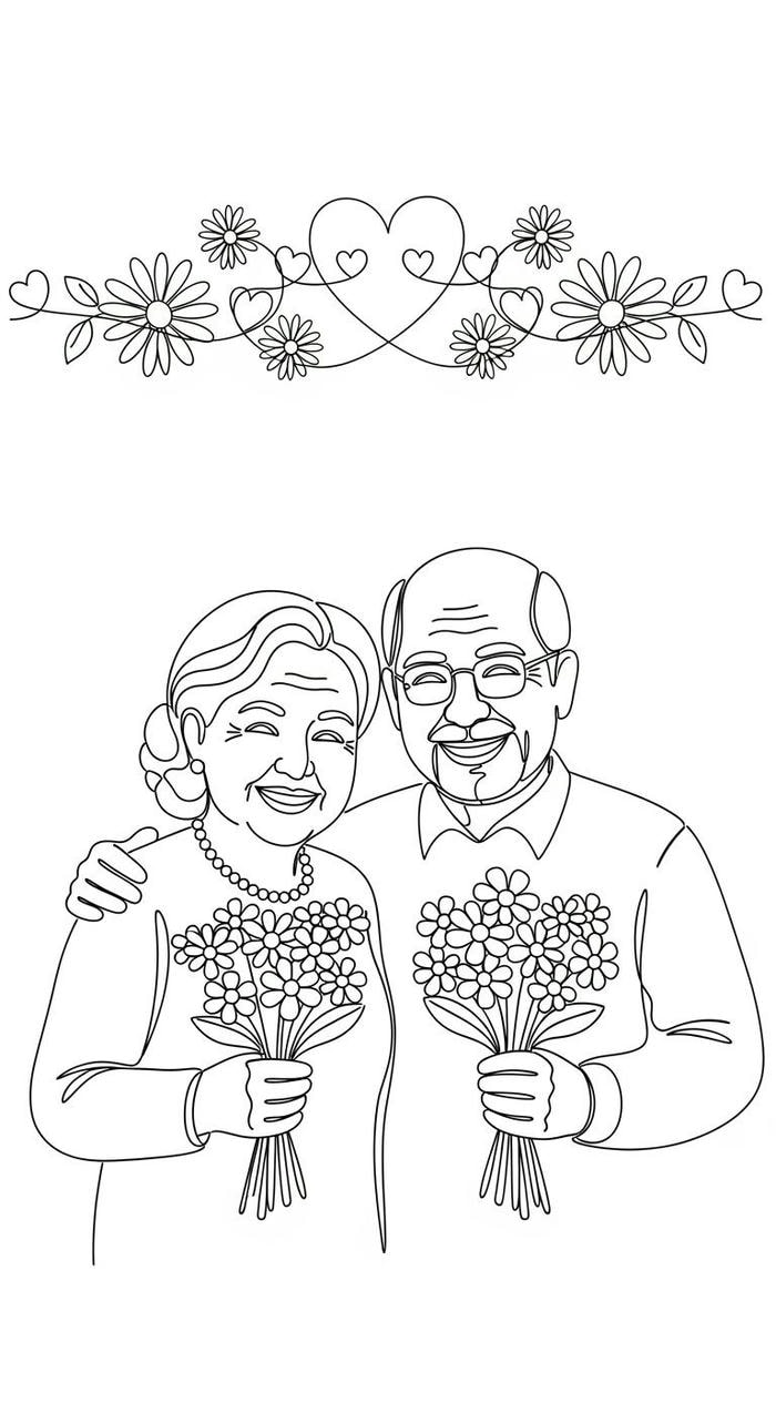 tranh tô màu ông bà hạnh phúc bên nhau