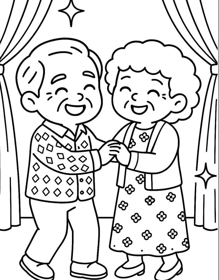 tranh tô màu ông bà khiêu vũ