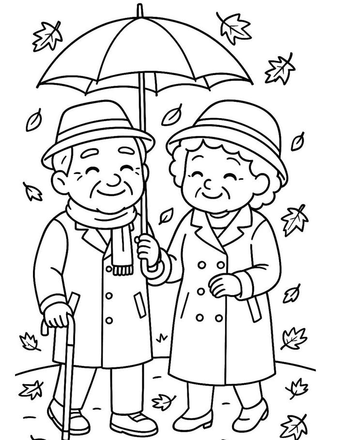 tranh tô màu ông bà trong mùa thu