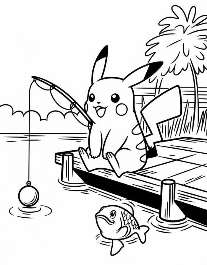 tranh tô màu pokemon câu cá