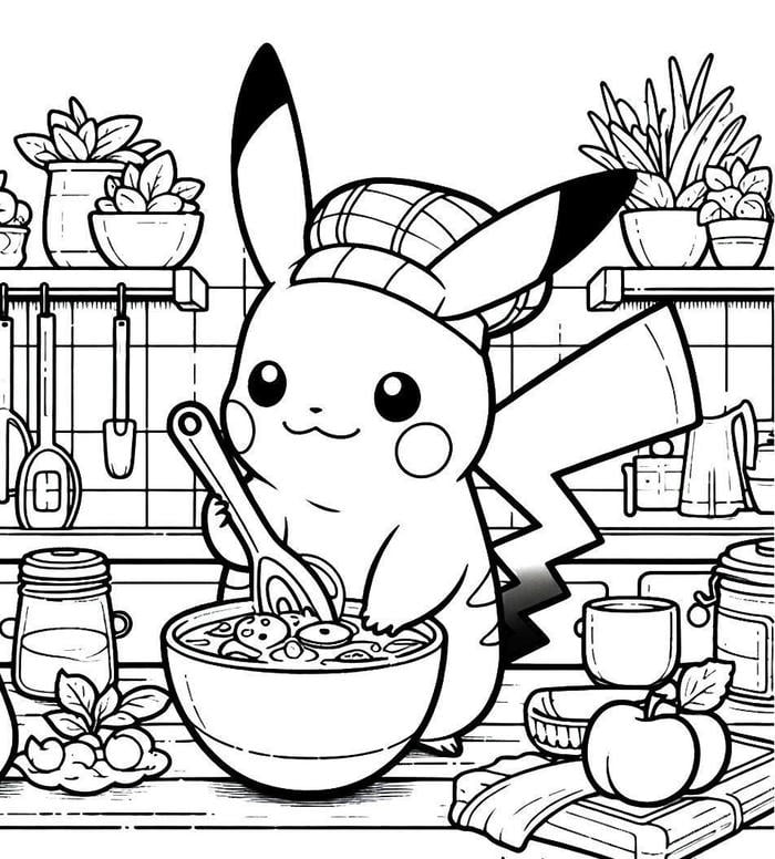 tranh tô màu pokemon đang ăn