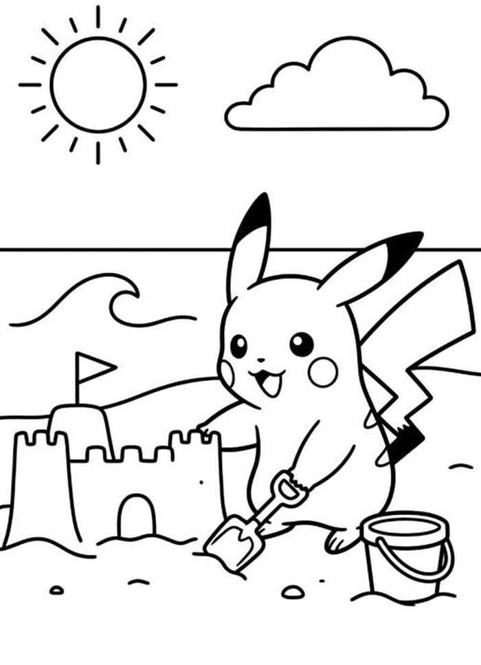 tranh tô màu pokemon nghịch cát