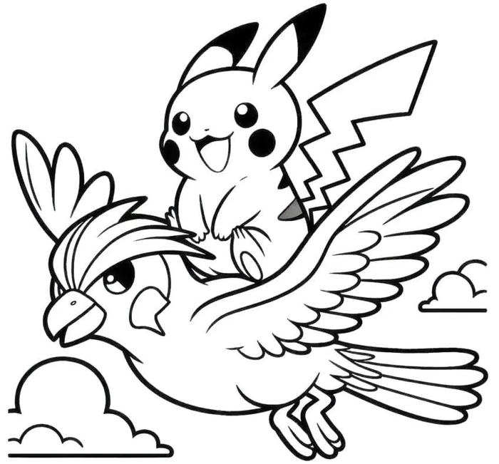 tranh tô màu pokemon trên lưng chim