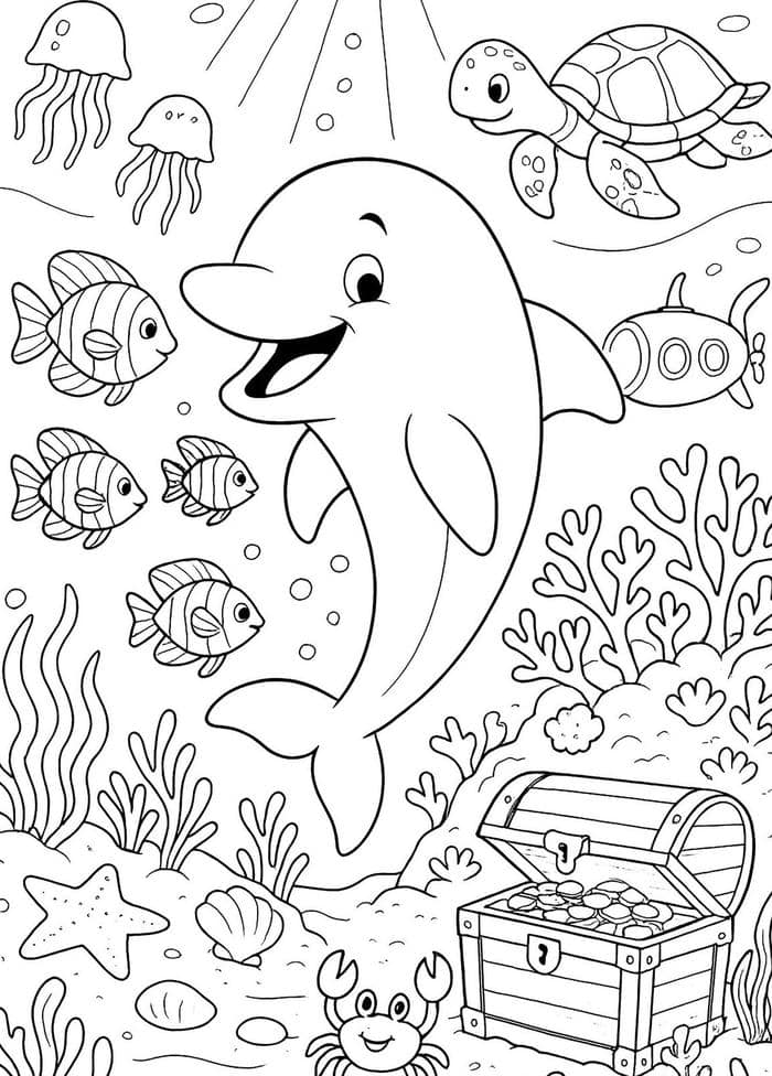 tranh tô màu sinh vật đại dương cho bé