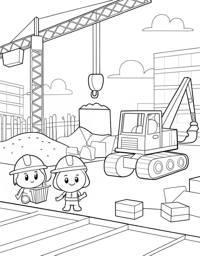 tranh tô màu xe cẩu nâng vật liệu lên cao