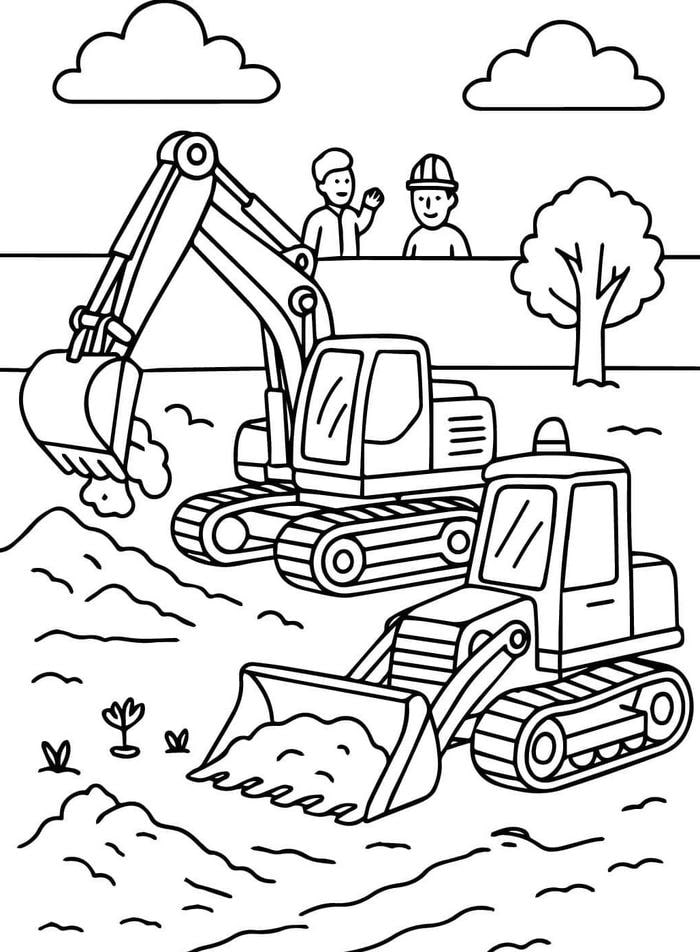 tranh tô màu xe công trường dùng học tập