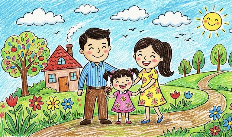 tranh vẽ gia đình gắn kết đầy yêu thương