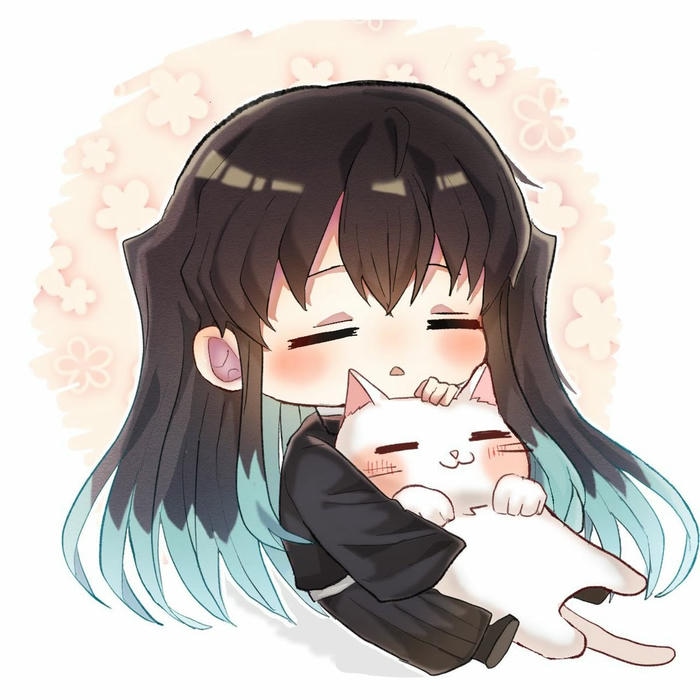 Ảnh Muichirou chibi ôm mèo ngủ