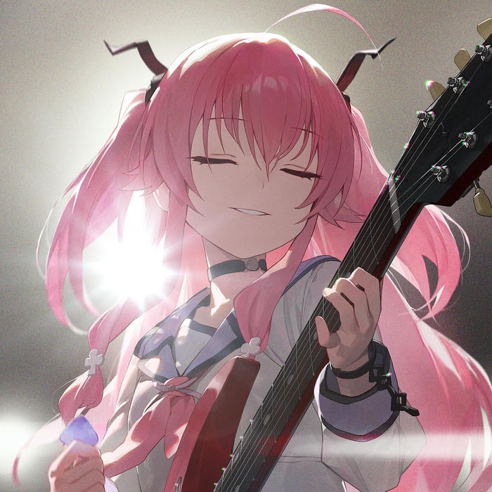 Ảnh avatar Tiktok đẹp anime nữ tóc hồng chơi đàn guitar