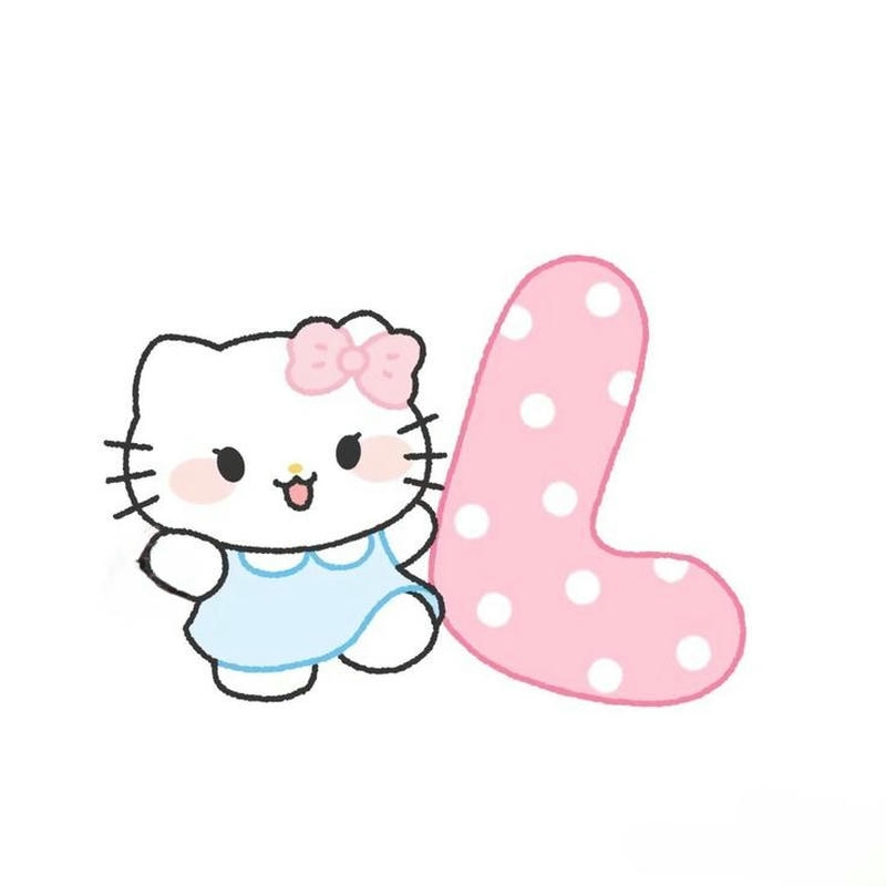 Ảnh avatar chữ L hồng chấm bi hello kitty ngồi