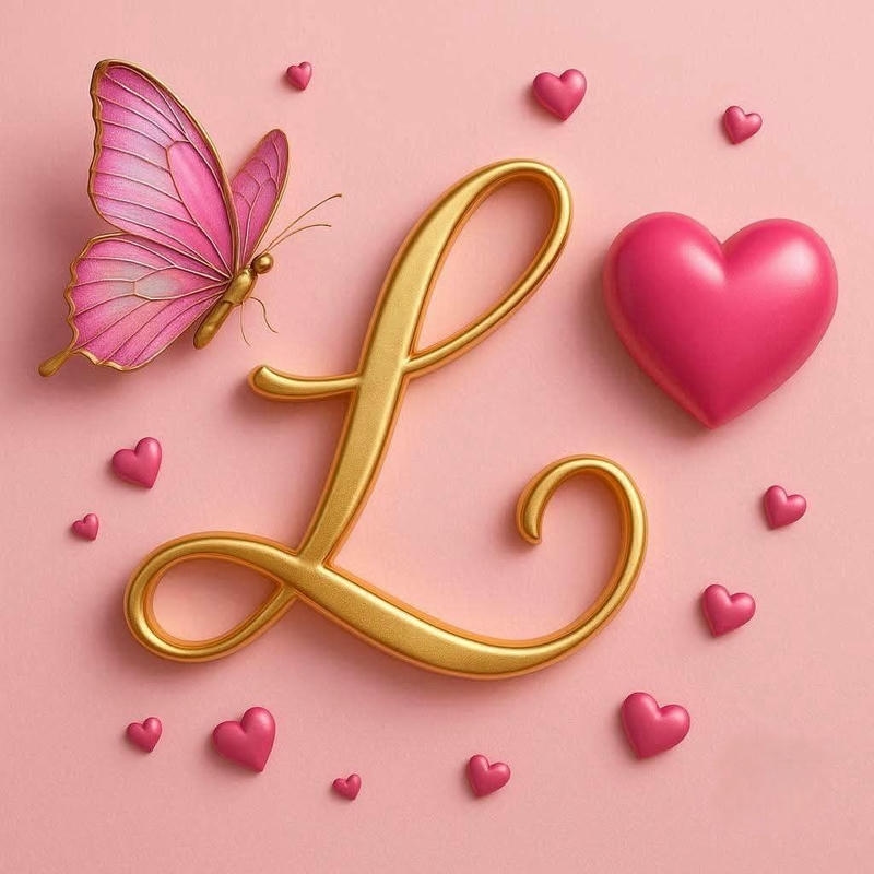 Ảnh avatar chữ L vàng bướm hồng trái tim đỏ