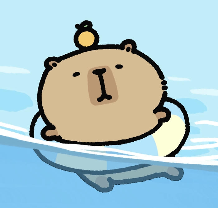 Ảnh capybara chibi đang bơi ở biển