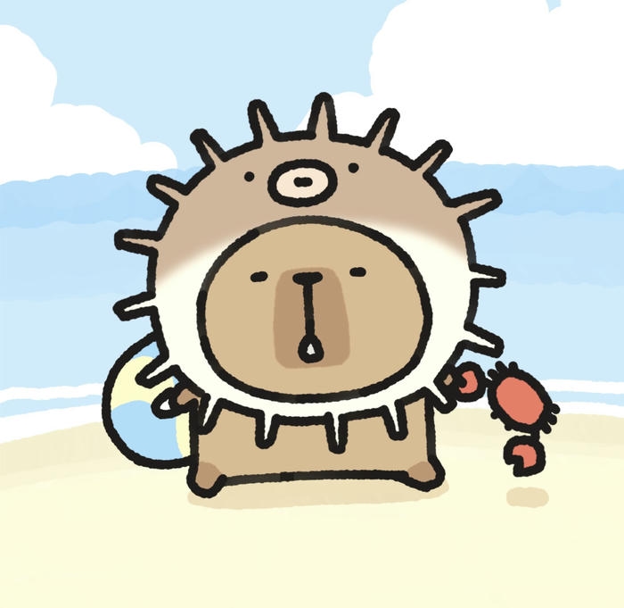 Ảnh capybara chibi đang đi nghịch cát