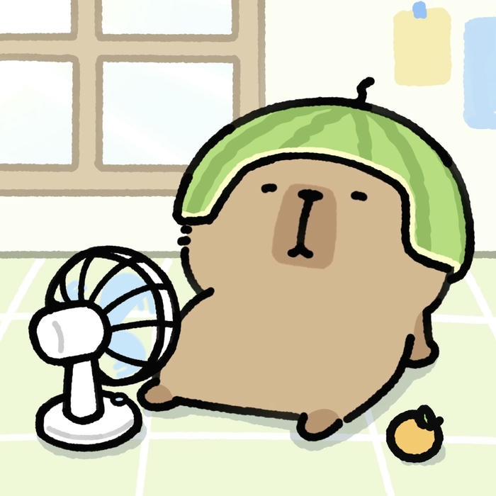 Ảnh capybara chibi ngồi quạt mát