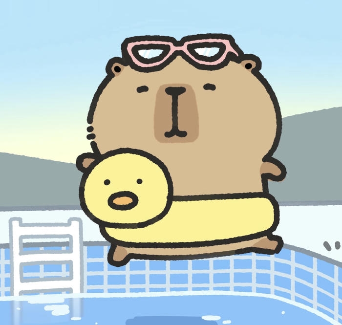 Ảnh capybara chibi nhảy xuống hồ bơi