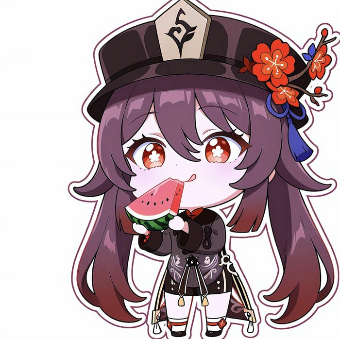 Ảnh hutao chibi ăn dưa hấu