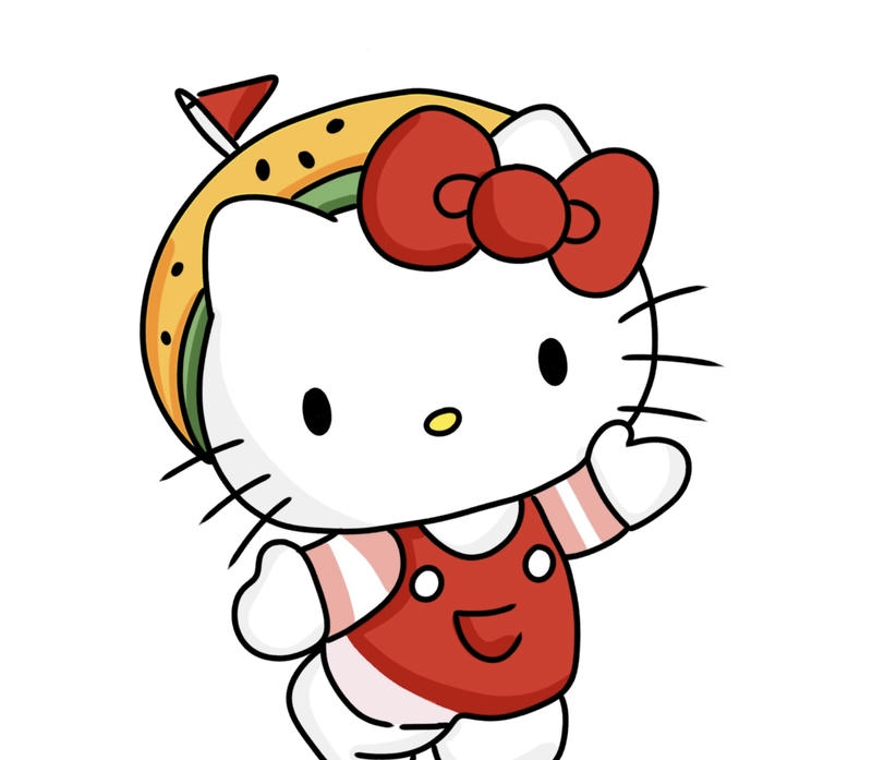 Ảnh nhân vật Hello Kitty chibi dễ thương với nơ đỏ nổi bật
