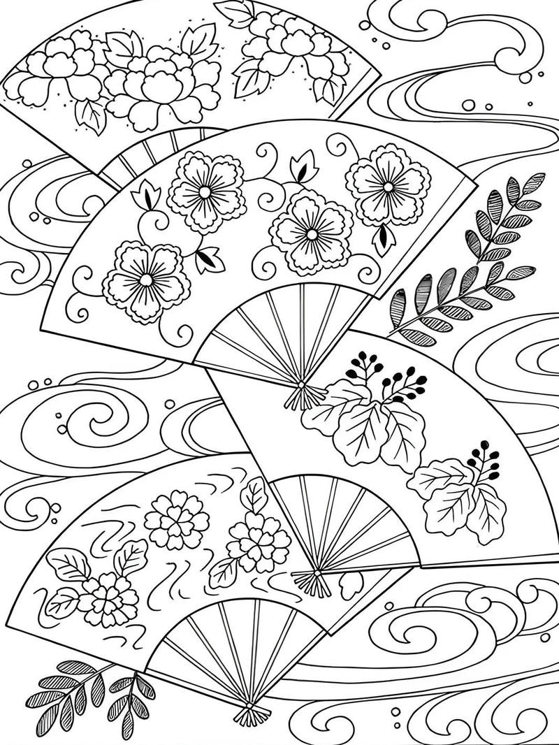 Ảnh quạt giấy họa tiết hoa văn cho bé tô