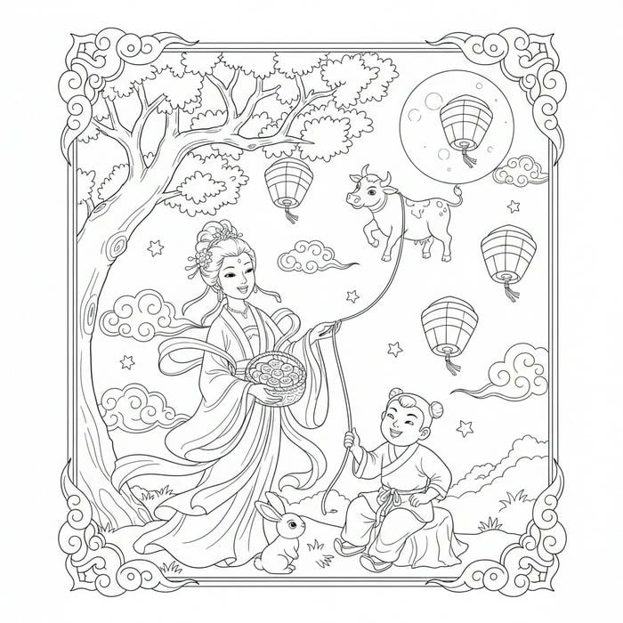 Ảnh tô màu chị Hằng chú Cuội