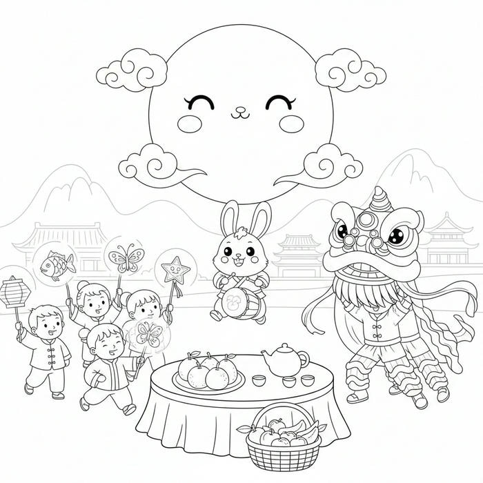 Ảnh tô màu thiếu nhi phá cỗ trăng