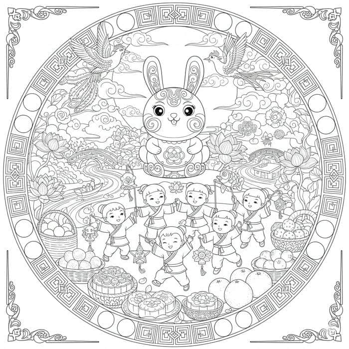 Ảnh tranh tô màu đèn lồng truyền thống