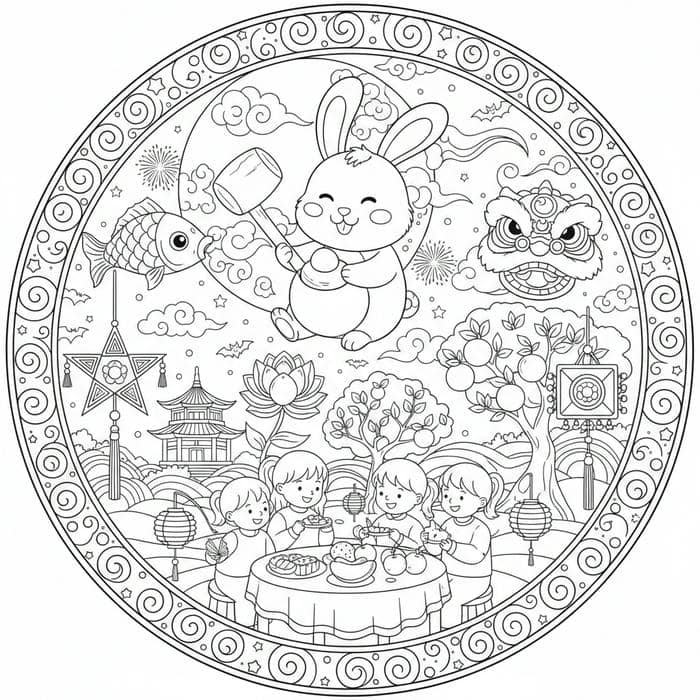 Ảnh tranh tô màu múa lân trung thu