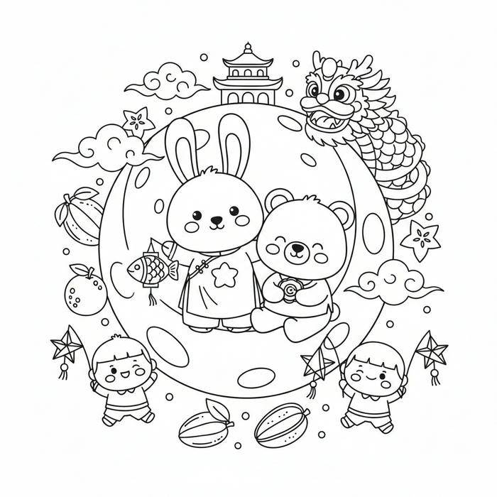 Ảnh tranh tô màu trung thu đêm trăng