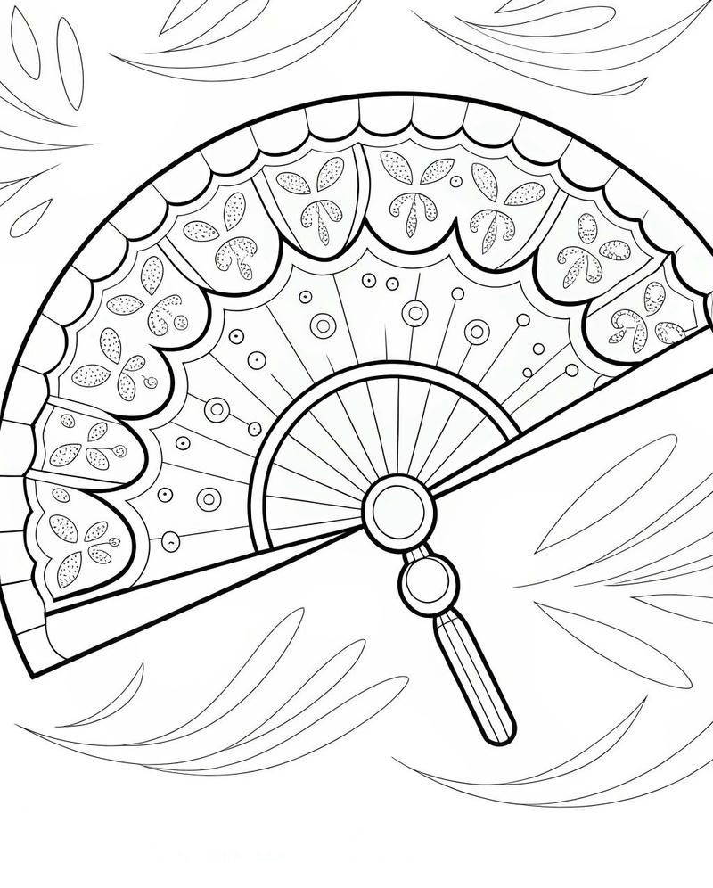 Bản vẽ quạt giấy nghệ thuật tô màu cái quạt