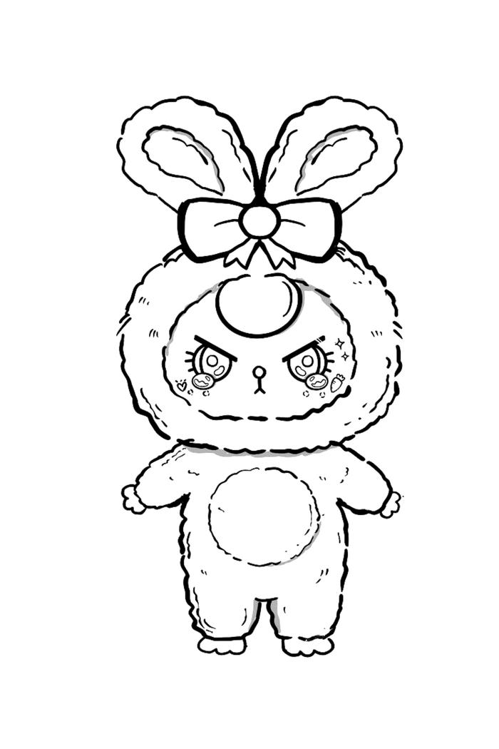 Bức tranh tô màu baby three có nơ