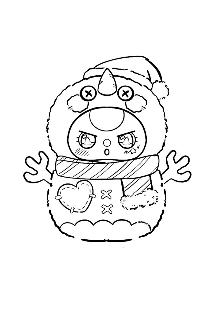 Bức tranh tô màu baby three đáng yêu người tuyết