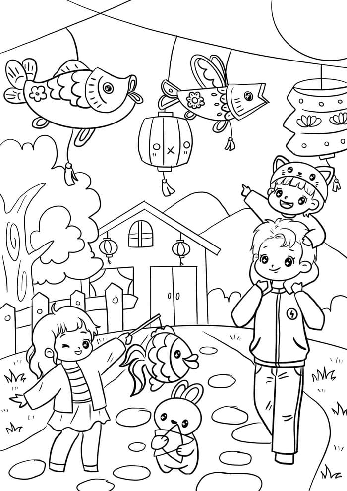 Bức tranh tô màu lễ hội trung thu