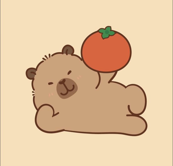 Capybara chibi chơi cùng quả cam