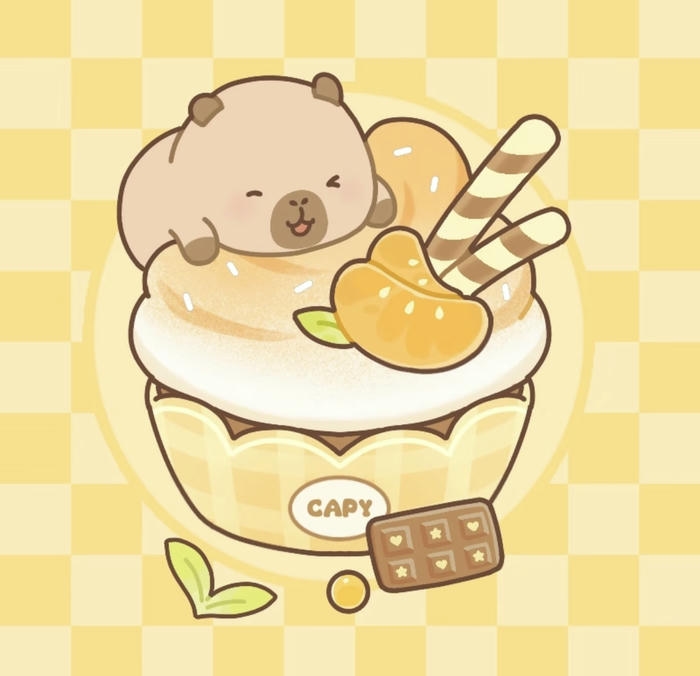 Capybara chibi với chiếc bánh khổng lồ