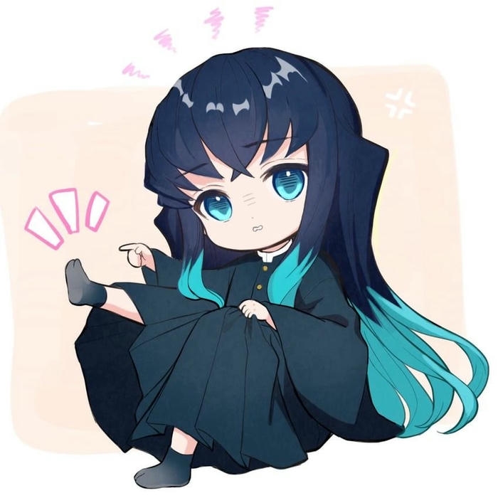 Chibi Muichirou ngồi khoe chân hài hước