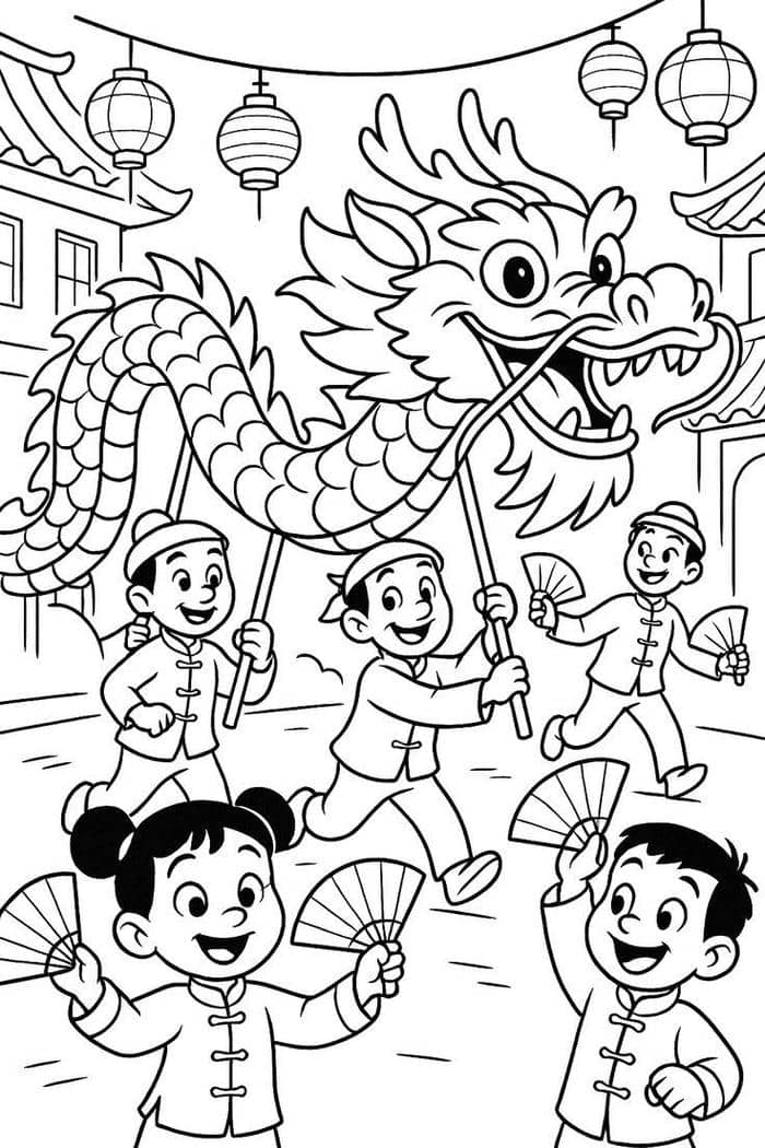 Chủ để múa lân tô màu thiếu nhi