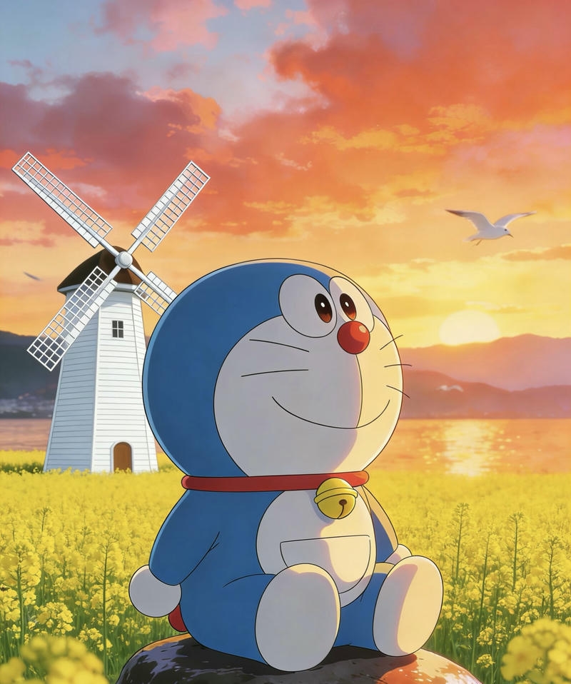 Chú mèo máy xanh phong cách mini ảnh doremon chibi