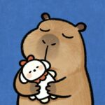 Con capybara chibi ôm thú bông