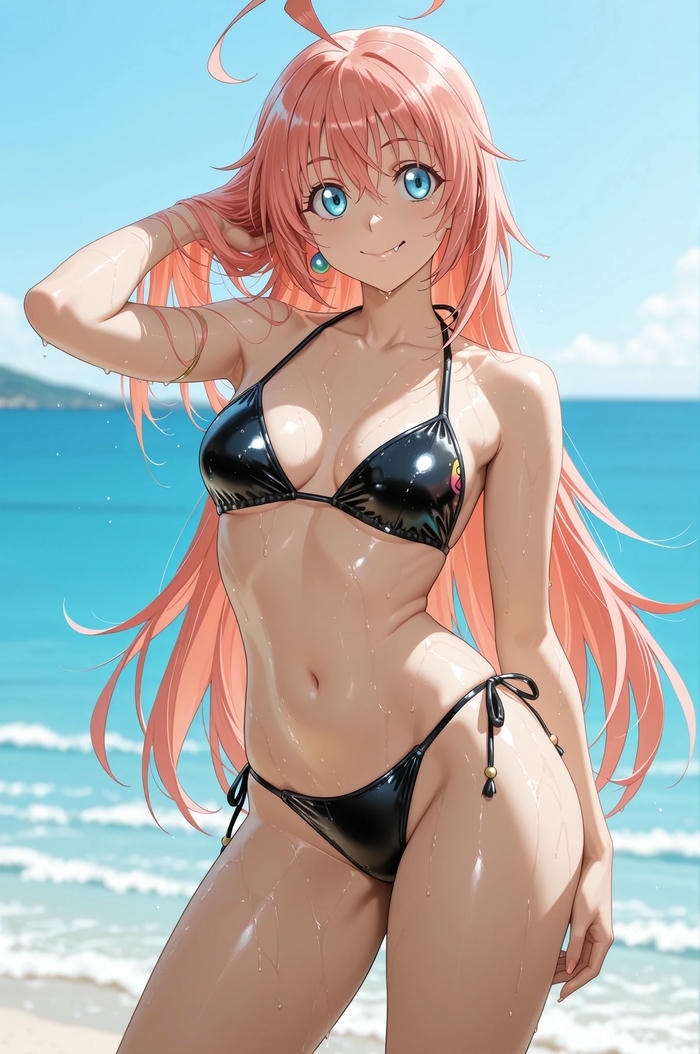 Gái anime mặc bikini thể hiện thần thái nhân vật cực sống động