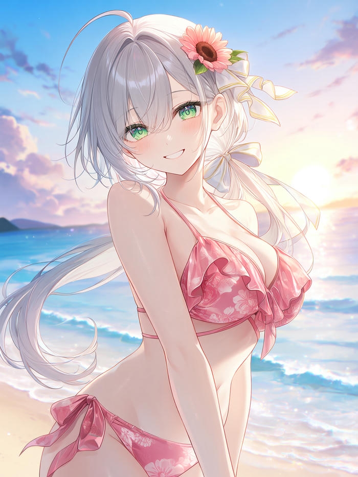 Gái anime mặc bikini với phong cách dễ thương