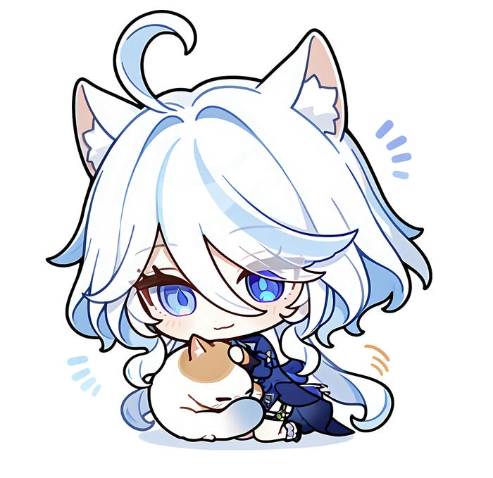 Hình Furina chibi ôm mèo xinh