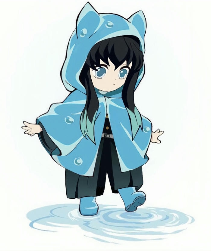 Hình Muichirou chibi mặc áo mưa