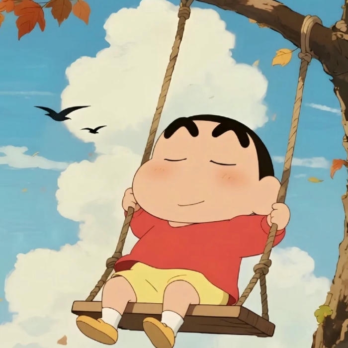 Hình Shin chibi ngồi xích đu trên mây thơ mộng