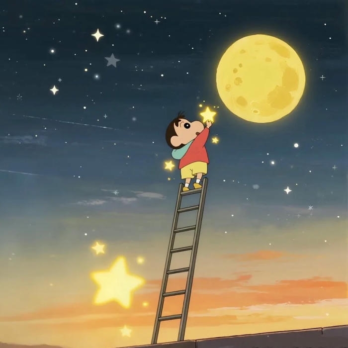 Hình ảnh Cậu bé bút chì leo thang lên mặt trăng