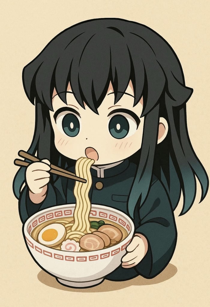 Hình ảnh Muichirou chibi ăn mỳ