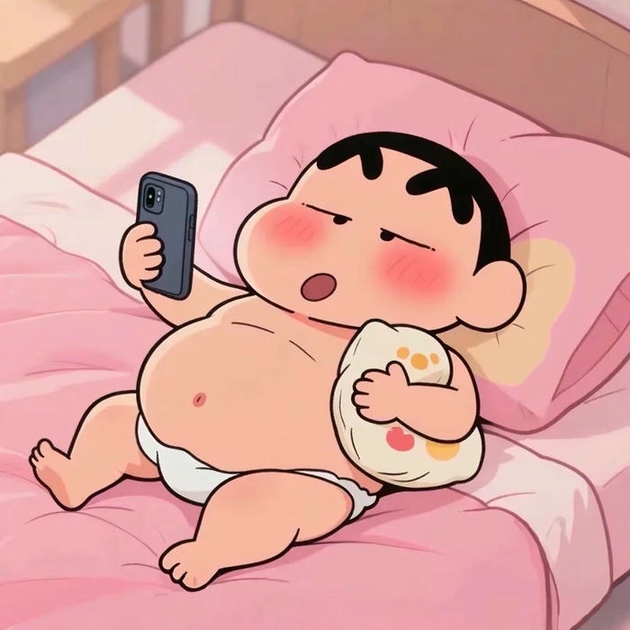 Hình ảnh avatar Shin cậu bé bút chì cầm điện thoại