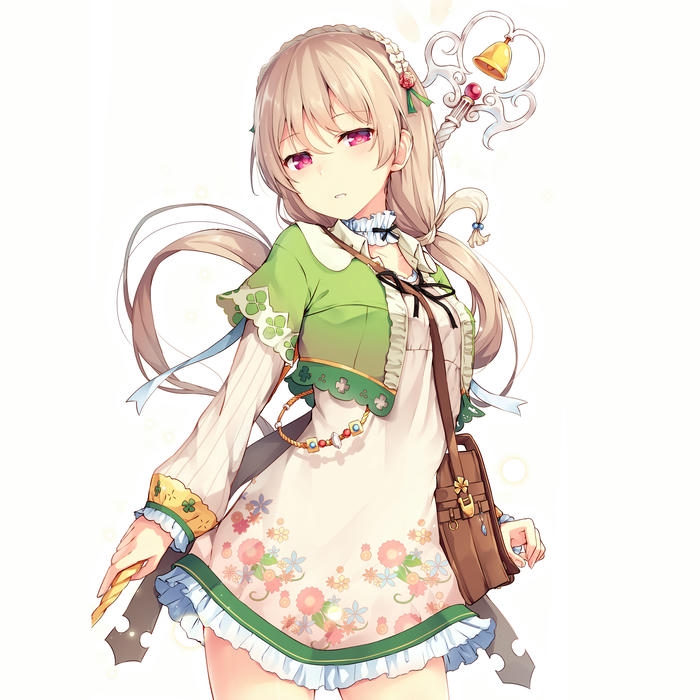 Hình ảnh avatar Tiktok đẹp anime nữ tóc vàng váy xanh túi